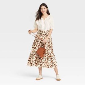 Women's Universal Thread High-Rise Tiered Midi A-Line Skirt